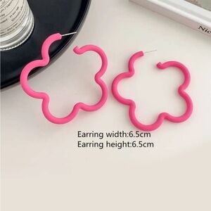 Never Worn: Pink Flower Shape Hoop Earrings